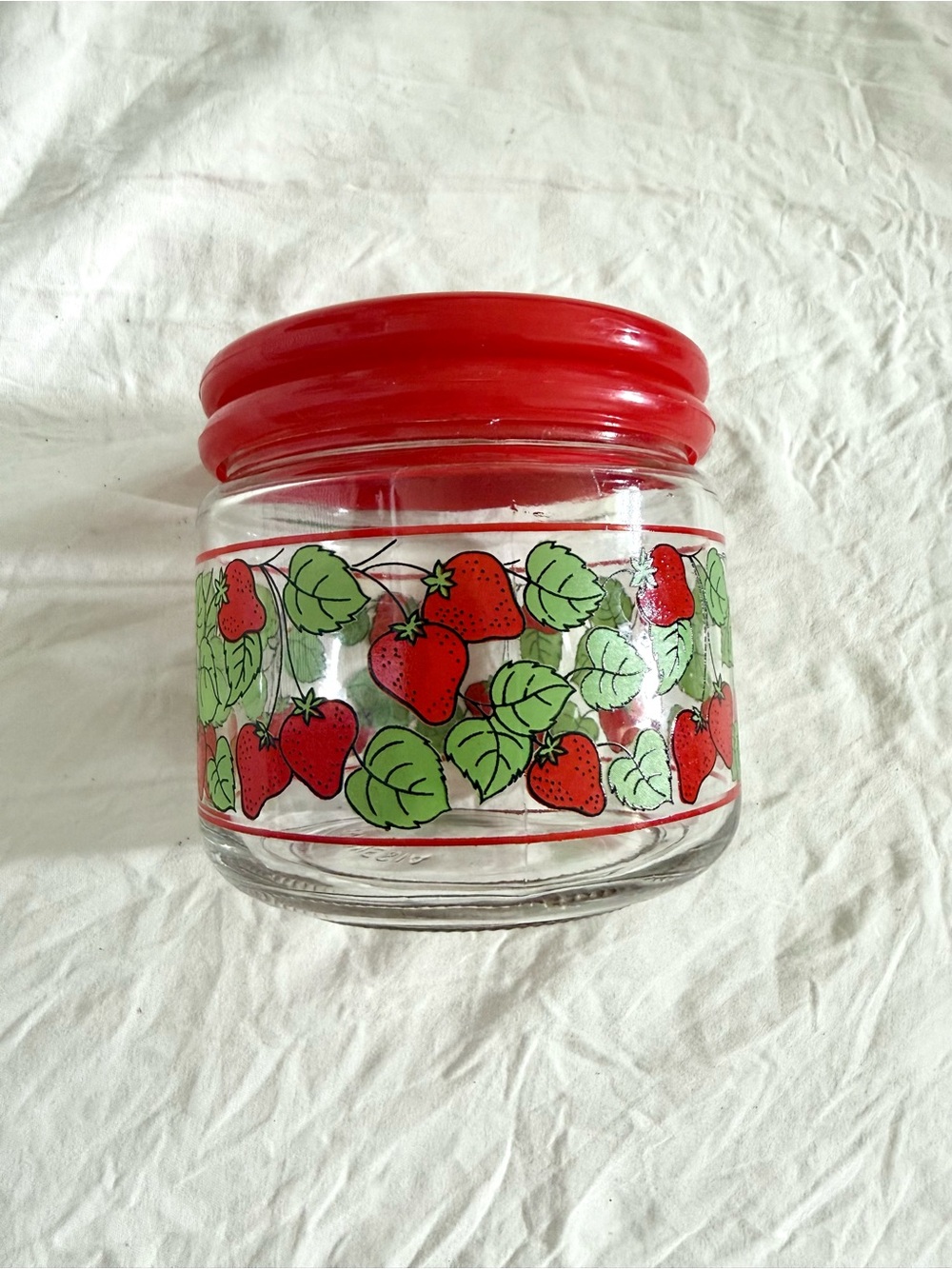 Glass Strawberry Jar with Red Lid